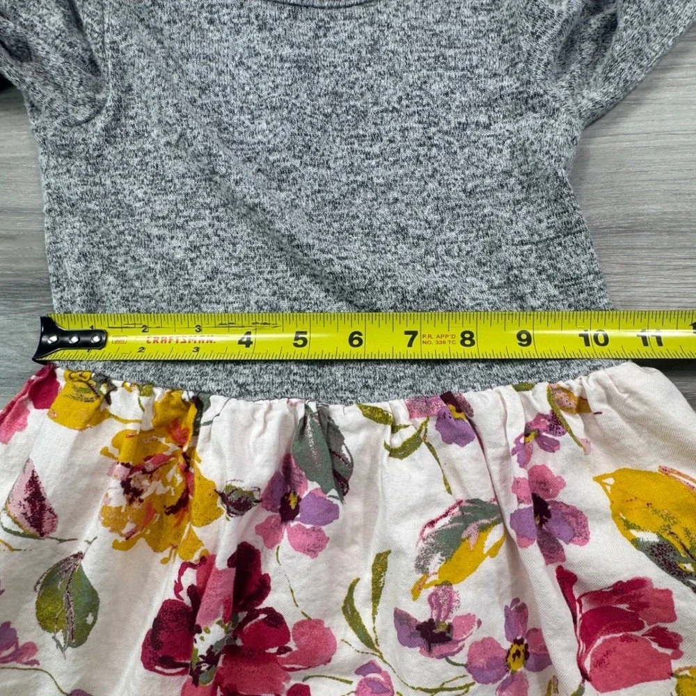 Gap Toddler Girls Long Sleeve Floral Mixed‎ Media Dress Grey Pink Yellow Size 3T